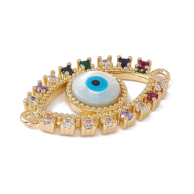 Rack Plating Brass Micro Pave Colorful Cubic Zirconia Connector Charms KK-G439-65G-1