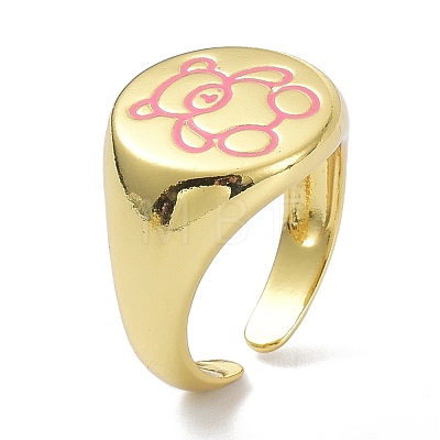 Bear Pattern Real 18K Gold Plated Open Rings for Teen Girl Women KK-C224-08G-1