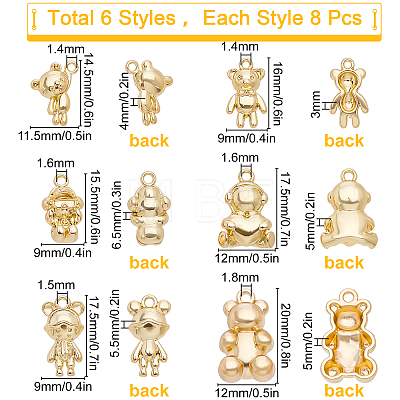 48Pcs 6 Style Rack Plating Alloy Pendants FIND-SC0002-33-1