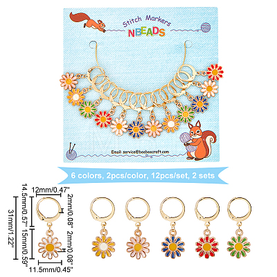 Alloy Enamel Sunflower Charms Locking Stitch Markers HJEW-PH01571-1