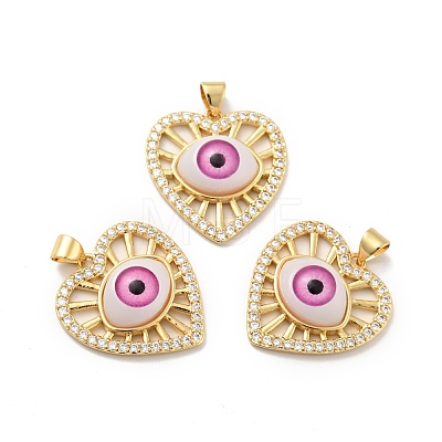 Heart with Eye Brass Micro Pave Clear Cubic Zirconia Pendants KK-G419-07G-1