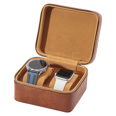 Imitation Leather Double Watch Storage Zipper Boxes CON-WH0089-227B-1