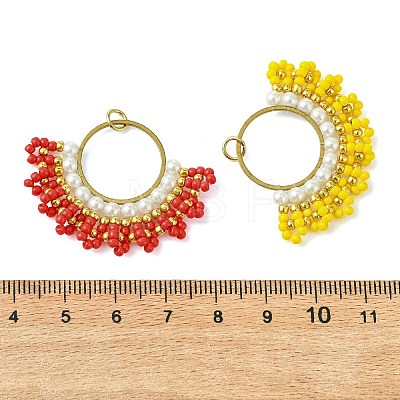 Glass Seed Beaded & Brass Linking Rings Pendnats PALLOY-MZ01340-1