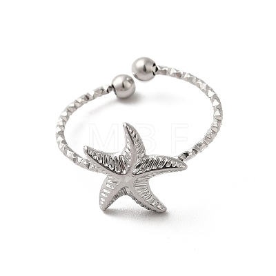 304 Stainless Steel Starfish Open Cuff Rings for Women RJEW-H136-06P-1