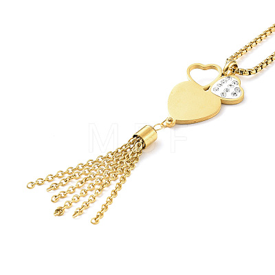 Crystal Rhinestone Heart with Tassel Pendant Necklace with Box Chains NJEW-B087-04G-1