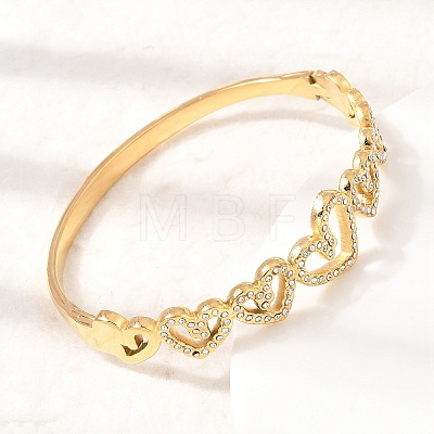 304 Stainless Steel Crystal Rhinestone Hollow Heart Hinged Cuff Bangles for Women SA-CBAF851-10G-1