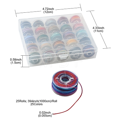 25 Rolls 25 Colors Round Segment Dyed Waxed Polyester Thread String YC-YW0001-02B-1