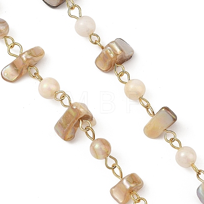 304 Stainless Steel & Natural Freshwater Shell Beaded Link Chains AJEW-JB01657-1