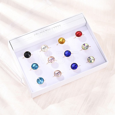 304 Stainless Steel with Glass Cuff Rings for Women RJEW-K309-41C-1
