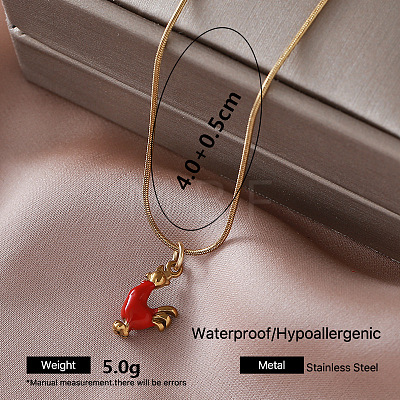 Vintage 304 Stainless Steel Red Enamel Pendant Round Snake Chain Necklaces for Women XE2810-3-1