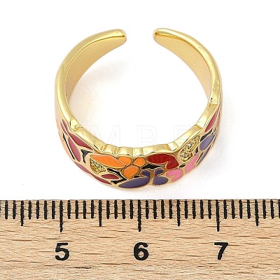 Brass Micro Pave Cubic Zirconia Enamel Cuff Rings for Women RJEW-L113-019G-03-1