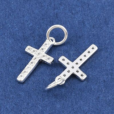 925 Sterling Silver Pave Clear Cubic Zirconia Cross Charms STER-A049-06S-1