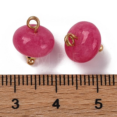 Natural White Jade Dyed Saucer Charms with Rack Plating Golden Tone Brass Bails KK-B103-17B-06-1