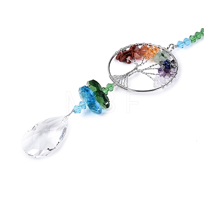 Chakra Natural Mixed Stone Chips Tree of Life Suncatcher HJEW-N005-01-1