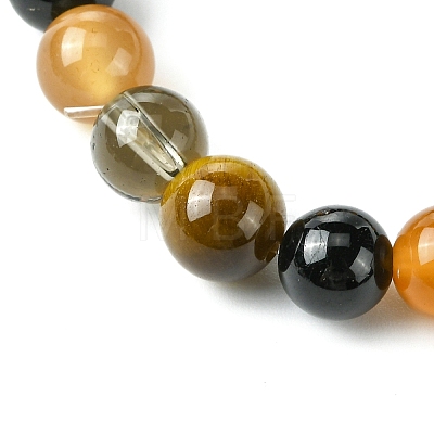 Synthetic Smoky Quartz & Natural Tourmaline & Carnelian & Tiger Eye Round Beaded Stretch Bracelets BJEW-JB10910-04-1