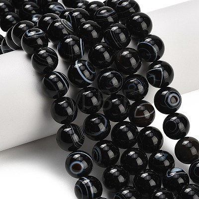 Natural Black Agate Beads Strands G-B178-Q01-12mm-1