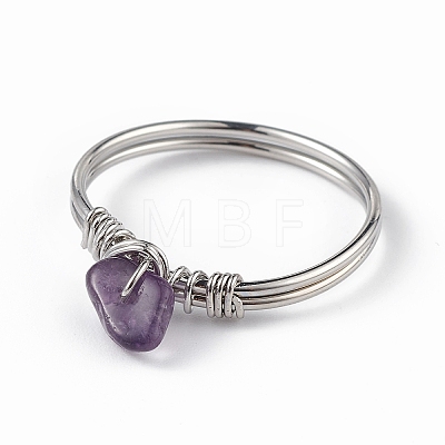 Natural Amethyst Chips Finger Ring RJEW-L082-03P-05-1