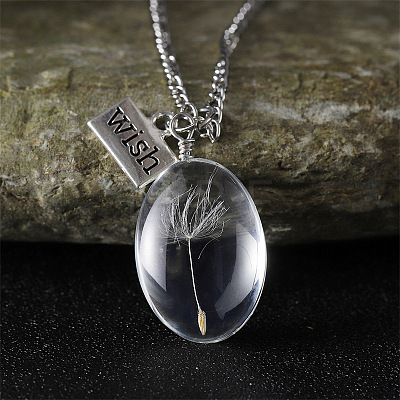 Clear Glass with Dandelion Inside Pendant Necklaces FS-WG96F40-02-1