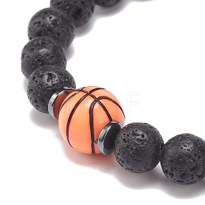 Natural Lava Rock & Synthetic Hematite & Acrylic Beaded Stretch Bracelet BJEW-JB08553-01-1