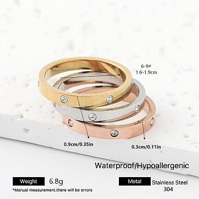 304 Stainless Steel Rhinestone Finger Rings for Women ON2789-4-1