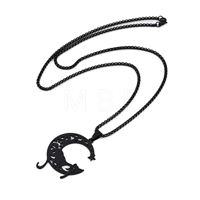201 Stainless Steel Hollow Moon Cat Shaped Pendant Box Chain Necklaces LS-NJEW-M010-06-1