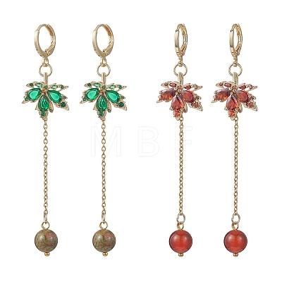Maple Leaf Brass Micro Pave Cubic Zirconia Leverback Earrings EJEW-JE06917-1