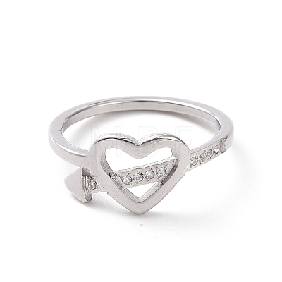 Crystal Rhinestone Heart with Arrow Finger Ring RJEW-D120-18B-P-1