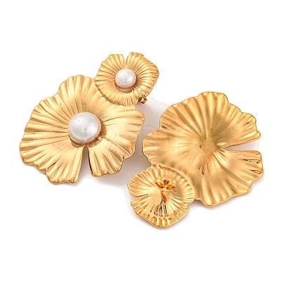 304 Stainless Steel with Plastic Imitation Pearl Stud Earrings for Women EJEW-Z057-07G-1