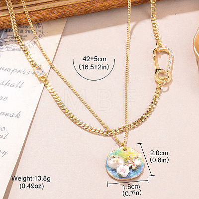 Alloy Enamel with Natural Pearl Pendant Brass Chain Necklaces FS-WGD59E5-01-1