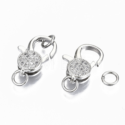 Brass Micro Pave Clear Cubic Zirconia Lobster Claw Clasps KK-S356-111P-NF-1