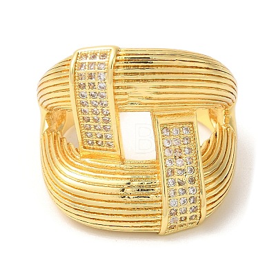 Double Layer Brass Micro Pave Cubic Zirconia Open Cuff Rings RJEW-U008-09G-1