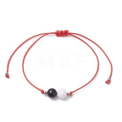 2Pcs Natural Rose Quartz & Eyeless Obsidian 
& Malaysia Jade Beads with Korean Waxed Polyester Cord Bracelets BJEW-JB12887-1