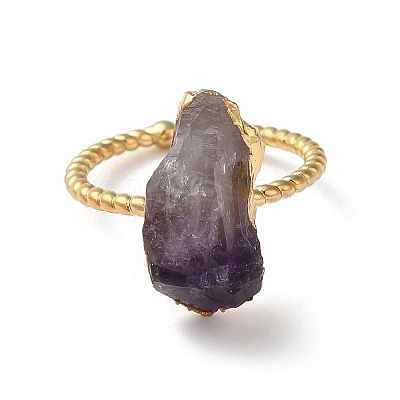Natural Amethyst Nuggets Open Cuff Rings RJEW-M155-01G-1