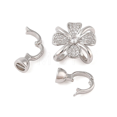 Rack Plating Flower Brass Pave Clear Cubic Zirconia Fold Over Clasps FIND-Q112-01P-1