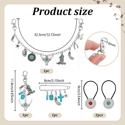 Cowboy Theme Alloy & Synthetic Turquoise & Aluminum Cable Chains Jewelry Sets HJEW-PH02504-1