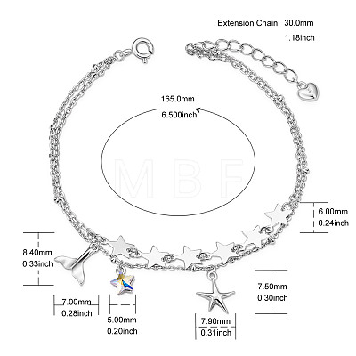 SHEGRACE Rhodium Plated 925 Sterling Silver Multi-Strand Bracelets JB552A-1