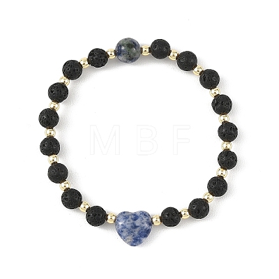 Natural Mixed Gemstone & Non-magnetic Synthetic Hematite Beaded Stretch Bracelets BJEW-JB14008-1