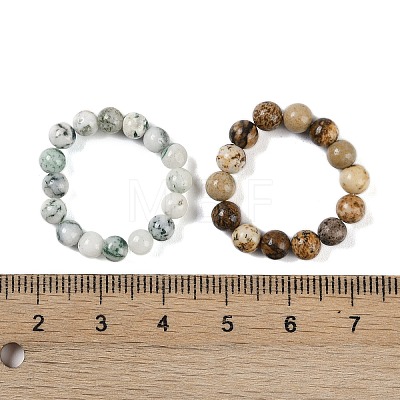 Round Natural & Synthetic Gemstone Beads Stretch Rings for Unisex G-C140-04-1