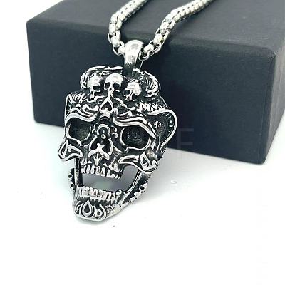 Punk Retro 304 Stainless Steel Skull Pendant Necklaces for Men CH2571-1