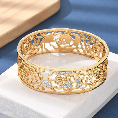 Ion Plating(IP) 304 Stainless Steel Hinged Bangles with Polymer Clay Rhinestones for Women BJEW-Z080-06G-1