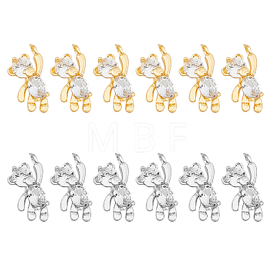 HOBBIESAY 12Pcs 2 Colors Brass Micro Pave Cubic Zirconia Charms KK-HY0003-13-1