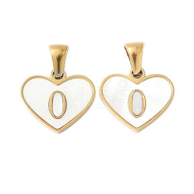 304 Stainless Steel Pave Natural White Shell Heart with Initial Slice Pendants STAS-R168-25G-O-1
