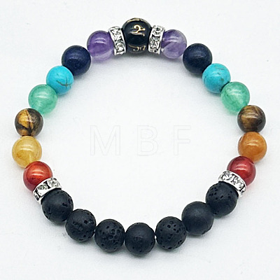 Chakra Theme Natural & Synthetic Mixed Gemstone Beaded Stretch Bracelets QD1254-8-1