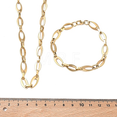 304 Stainless Steel Hollow Oval Link Chain Necklaces & Bracelets Sets SJEW-D091-07G-1