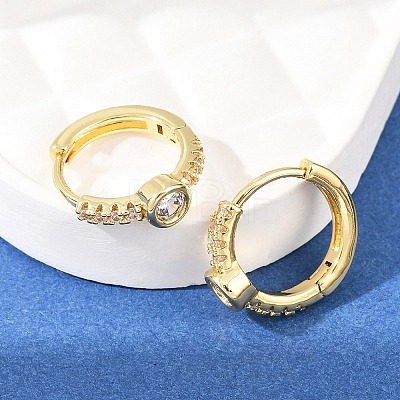 Flat Round Brass Micro Pave Clear Cubic Zirconia Hoop Earrings EJEW-D348-28G-1