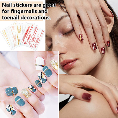 Olycraft 12Pcs 6 Colors Imitation Metal Line Nail Art Stickers MRMJ-OC0003-93-1