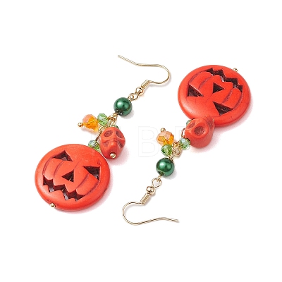 Pumpkin Synthetic Turquoise Dangle Earrings EJEW-TA00517-1