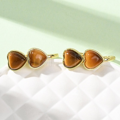 Valentine's Day Heart Natural Tiger Eye Stud Earrings EJEW-T053-01G-11-1