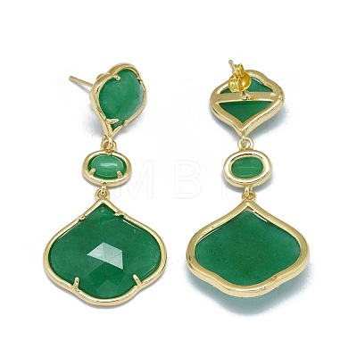 Natural Jade Dangle Stud Earrings EJEW-L228-08A-1