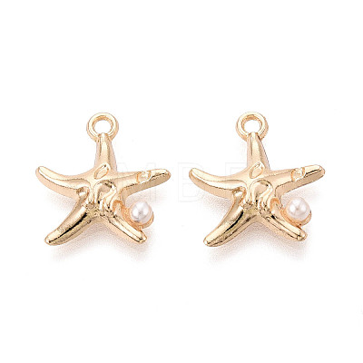 Rack Plating Alloy & Imitation Pearl Pendants ENAM-T024-04G-1